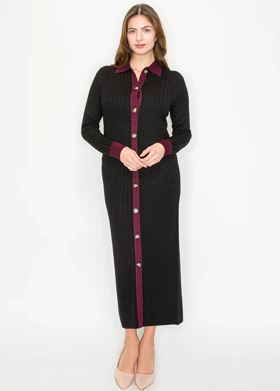 Black Cable Knit Maxi Dress with Burgundy Trim sold by Lord & Taylor product image thumbnail 4