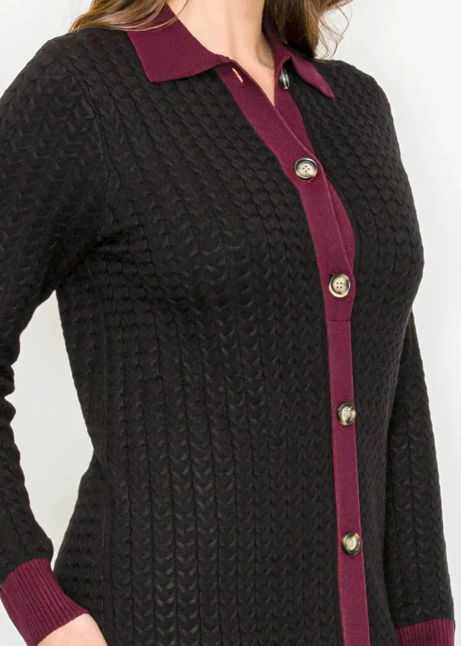 Black Cable Knit Maxi Dress with Burgundy Trim sold by Lord & Taylor product image thumbnail 5