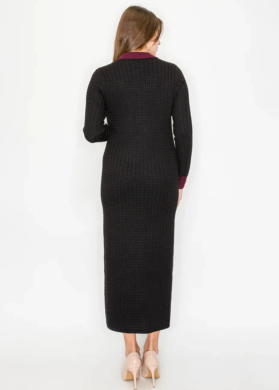 Black Cable Knit Maxi Dress with Burgundy Trim sold by Lord & Taylor product image thumbnail 2