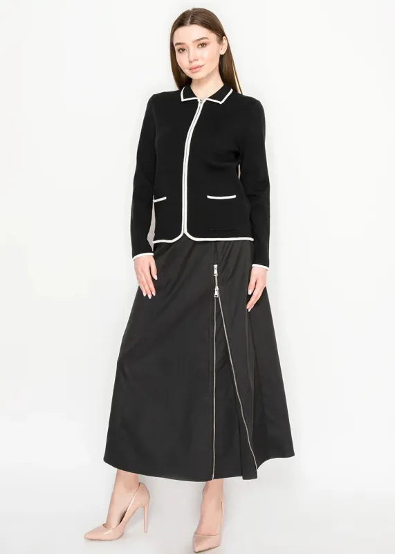 Black Contrast Trim Cardigan sold by Lord & Taylor