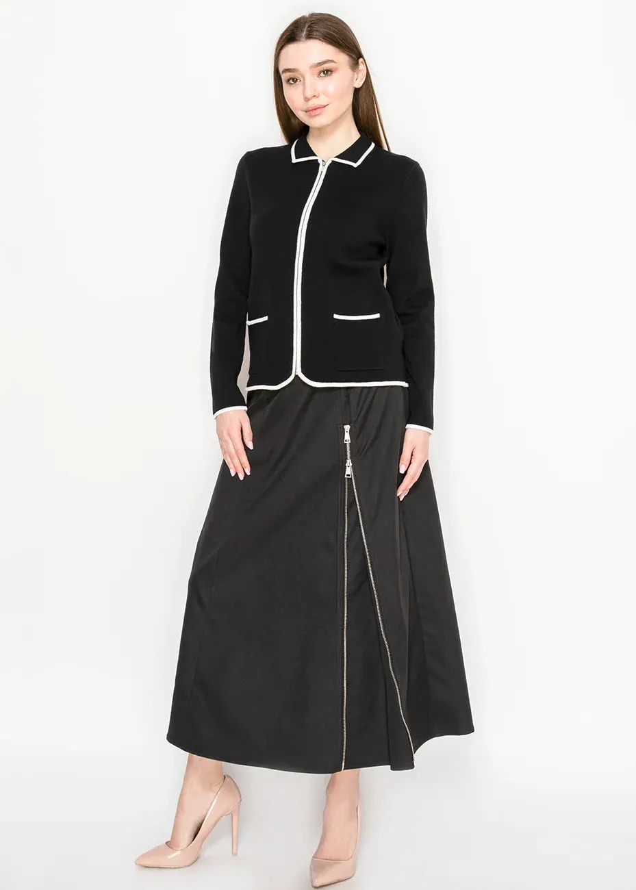 Black Contrast Trim Cardigan sold by Lord & Taylor