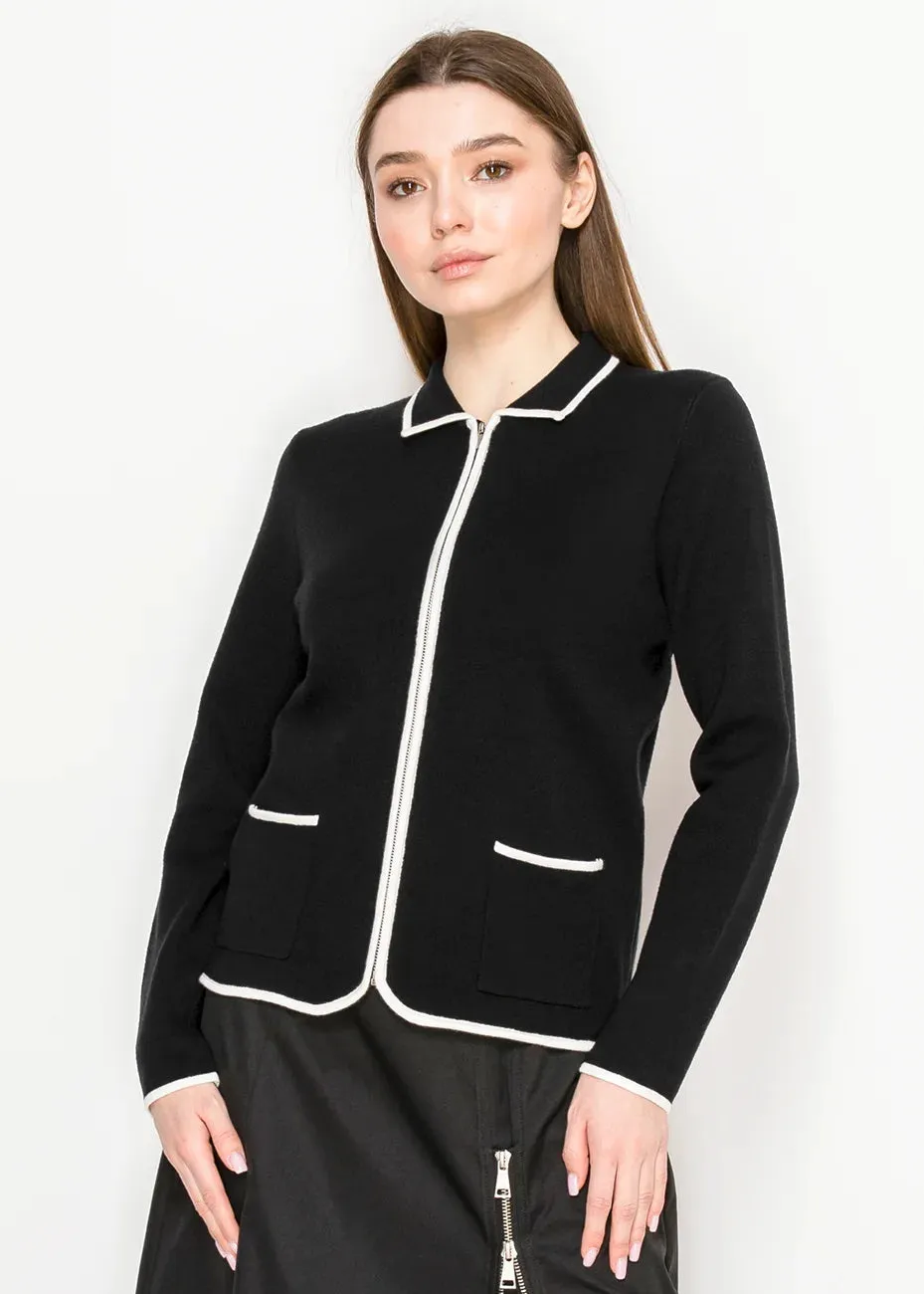 Black Contrast Trim Cardigan sold by Lord & Taylor product image thumbnail 4