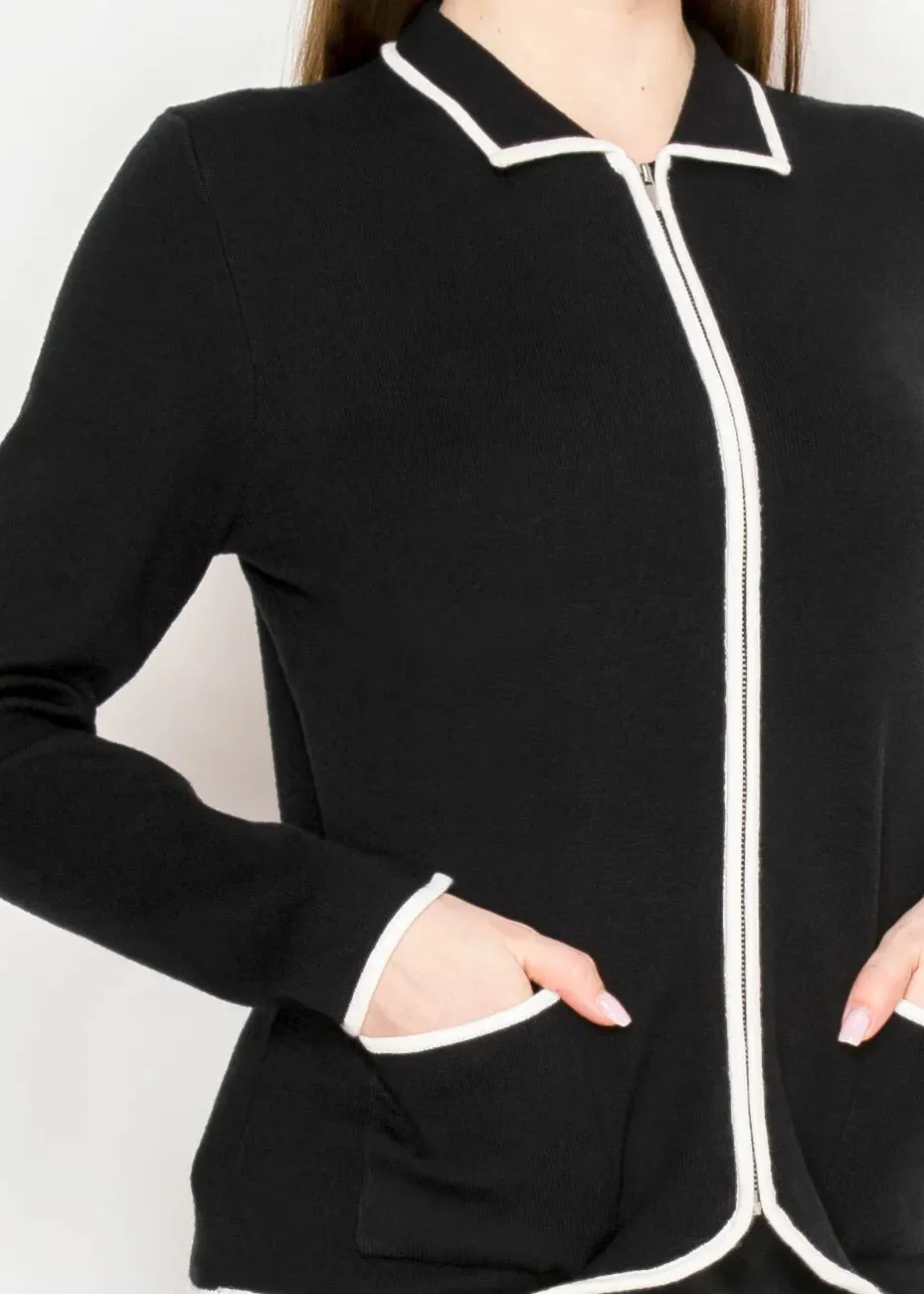 Black Contrast Trim Cardigan sold by Lord & Taylor product image thumbnail 2