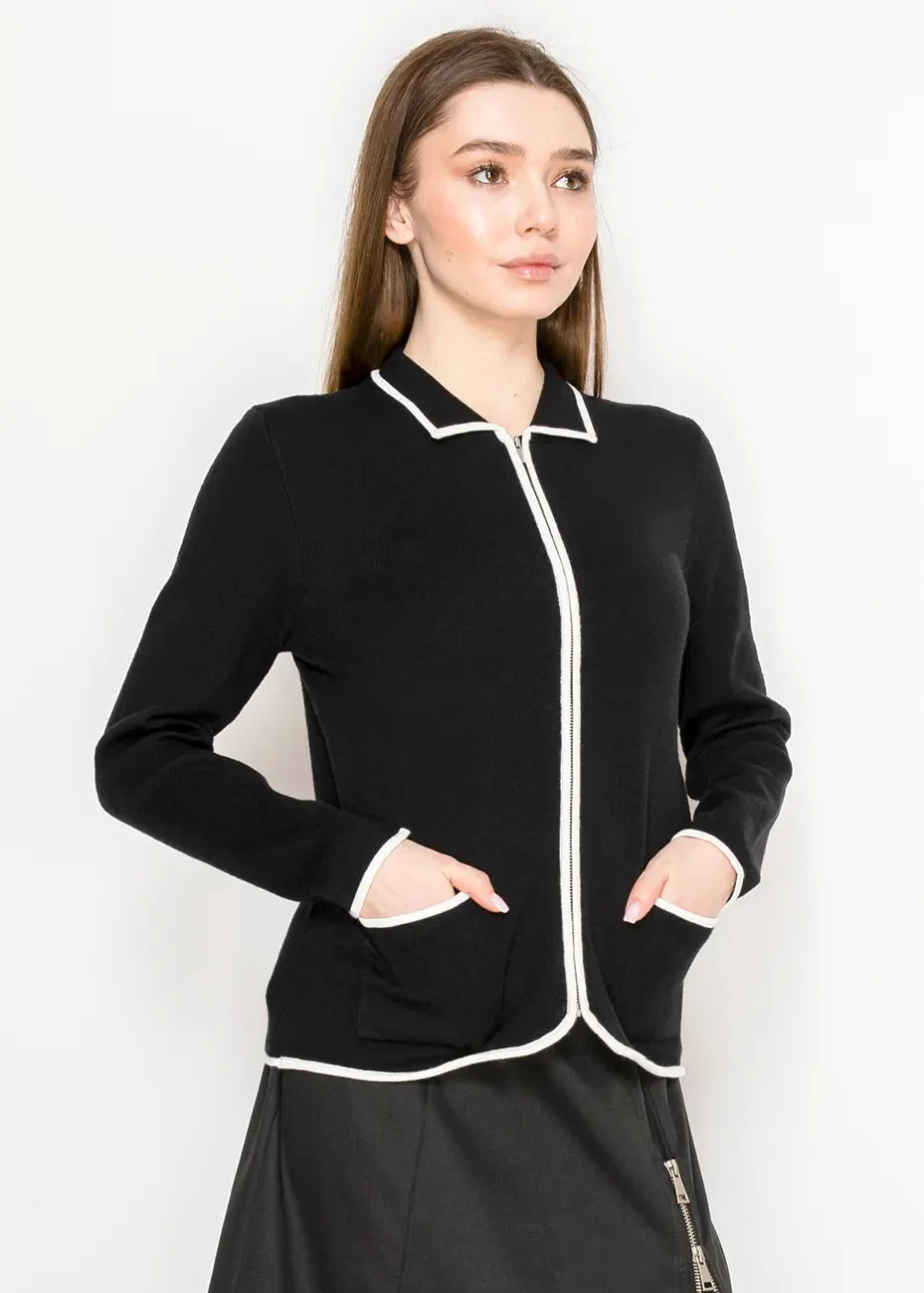Black Contrast Trim Cardigan sold by Lord & Taylor product image thumbnail 5