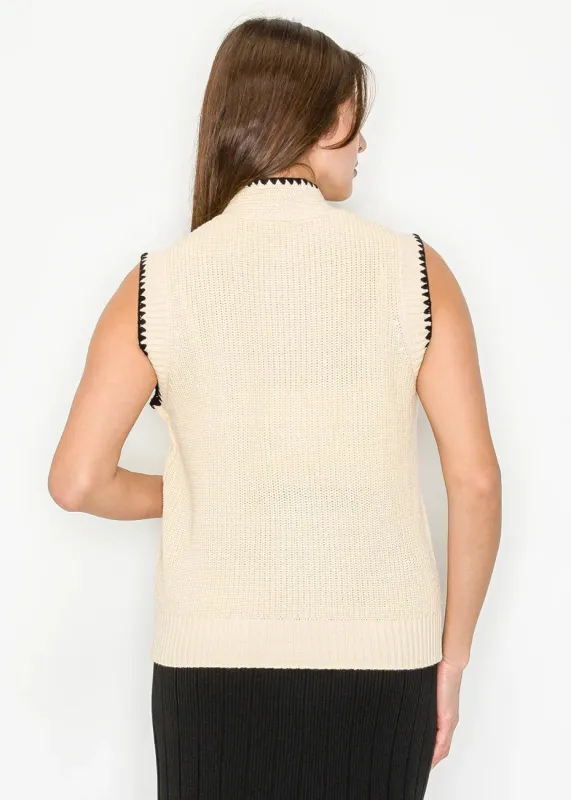 Cream Knit Vest with Contrast Trim and Bow Tie sold by Lord & Taylor