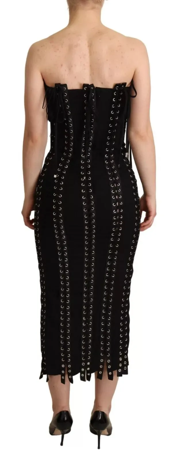Black Cady Sleeveless Lace Up Bodycon Dress sold by Lord & Taylor product image thumbnail 3