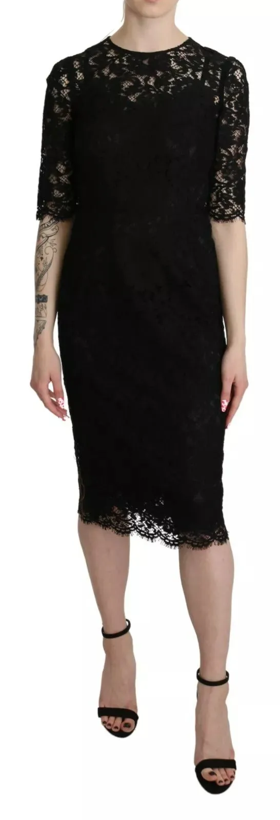 Black Floral Lace Sheath Knee Length Dress sold by Lord & Taylor