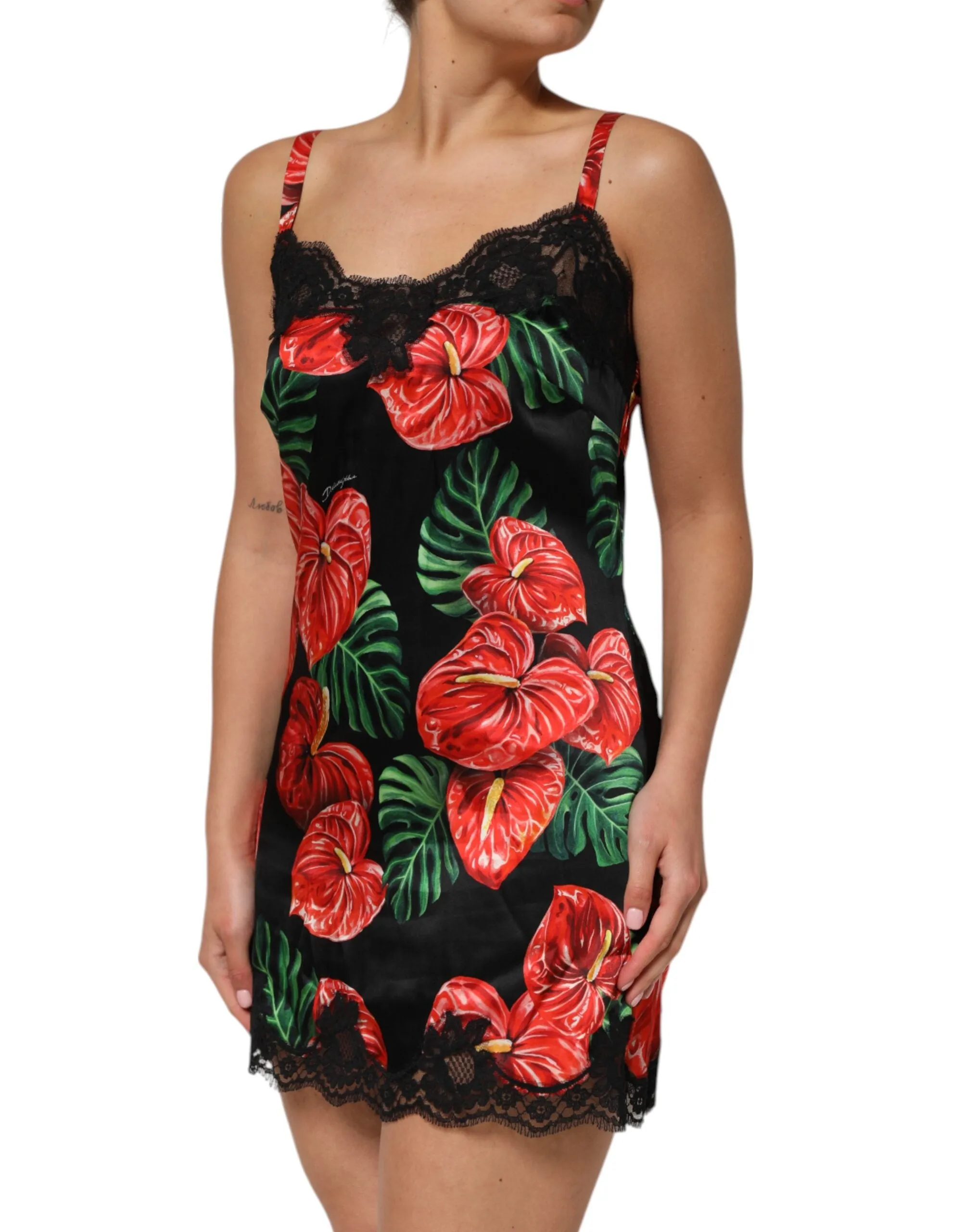 Black Floral Lace Trim Chemise Lingerie Dress sold by Lord & Taylor product image thumbnail 3