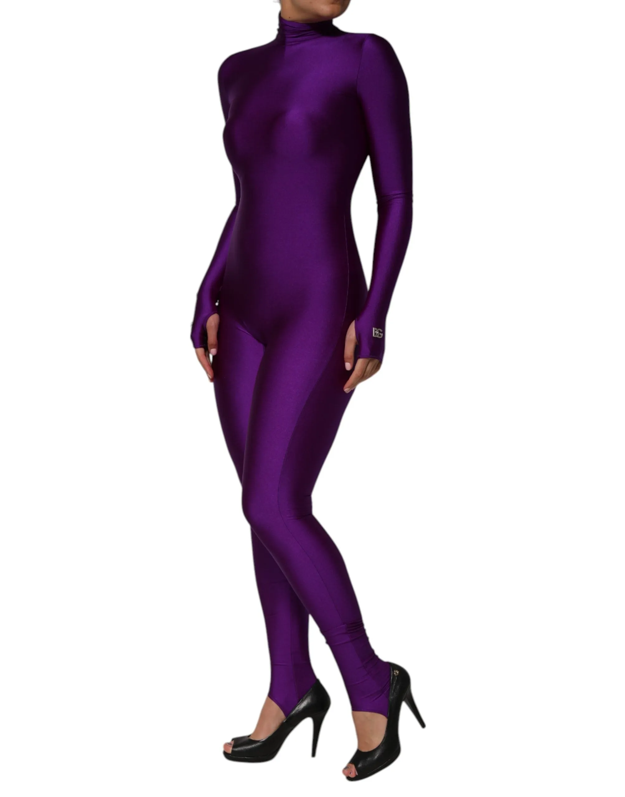 Purple Nylon Turtleneck Bodycon Jumpsuit Dress sold by Lord & Taylor product image thumbnail 3