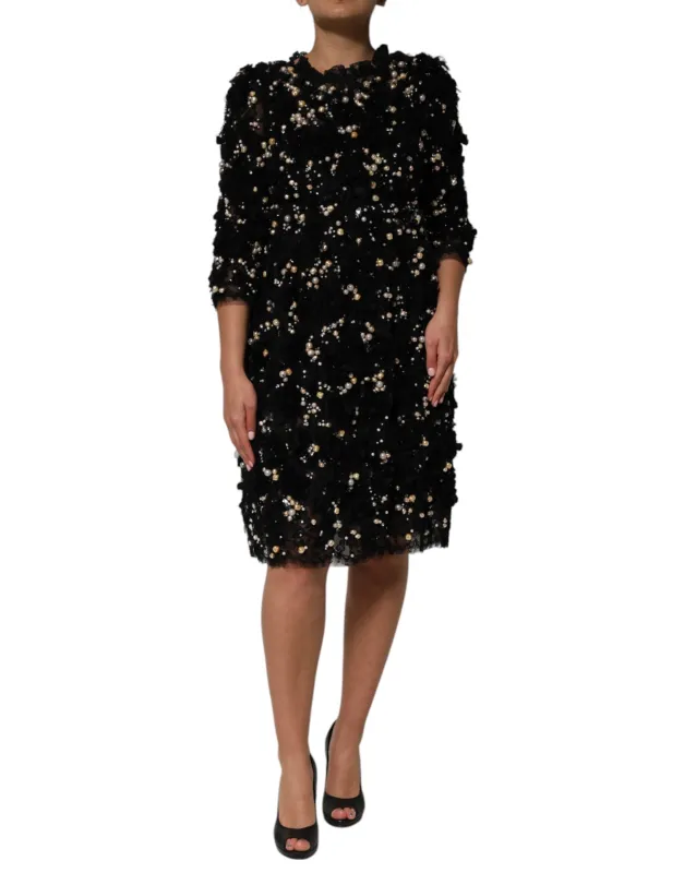 Black Viscose Pearl Embellishment Shift Dress sold by Lord & Taylor