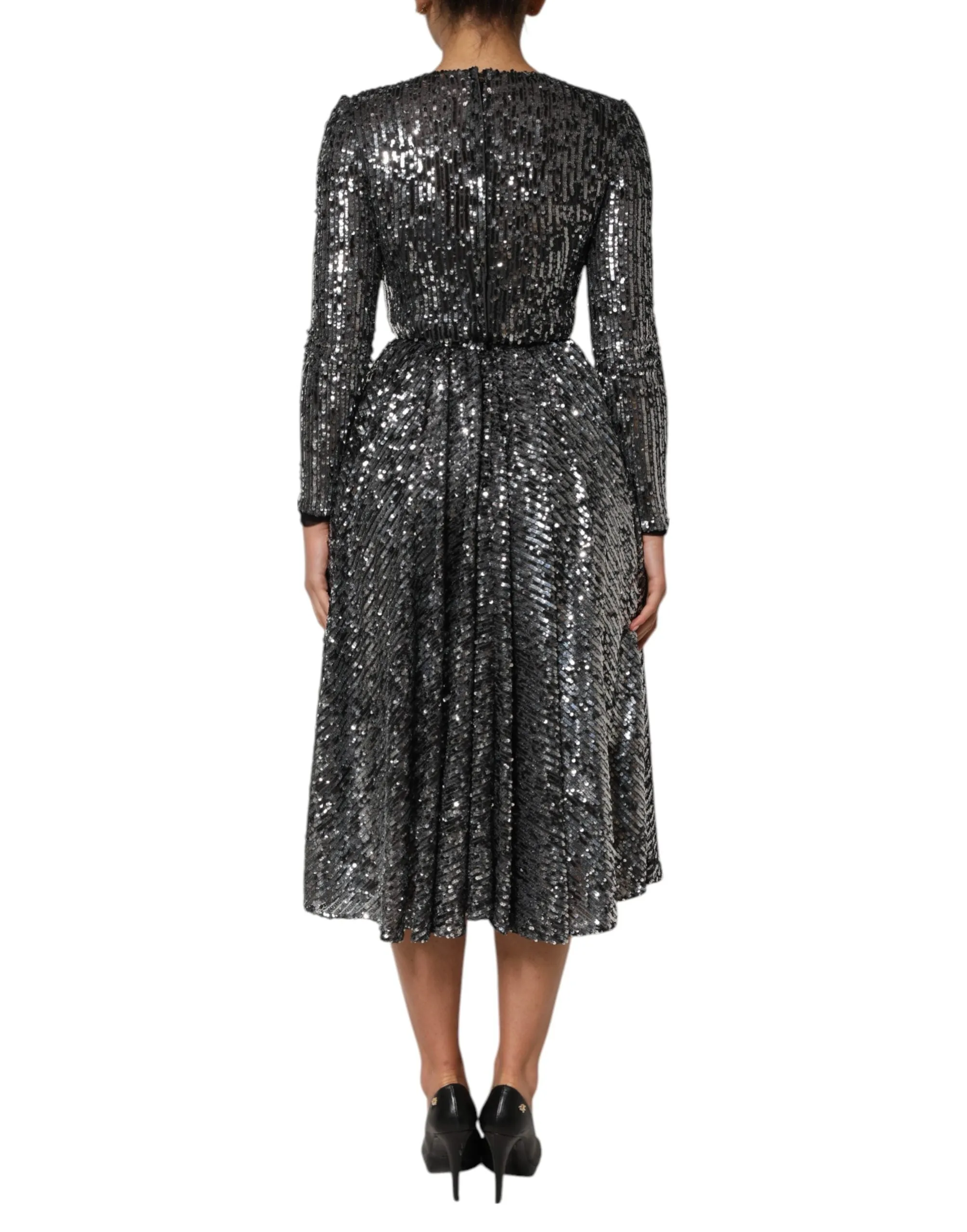 Black Sequined Long Sleeves Midi A-line Dress sold by Lord & Taylor product image thumbnail 4