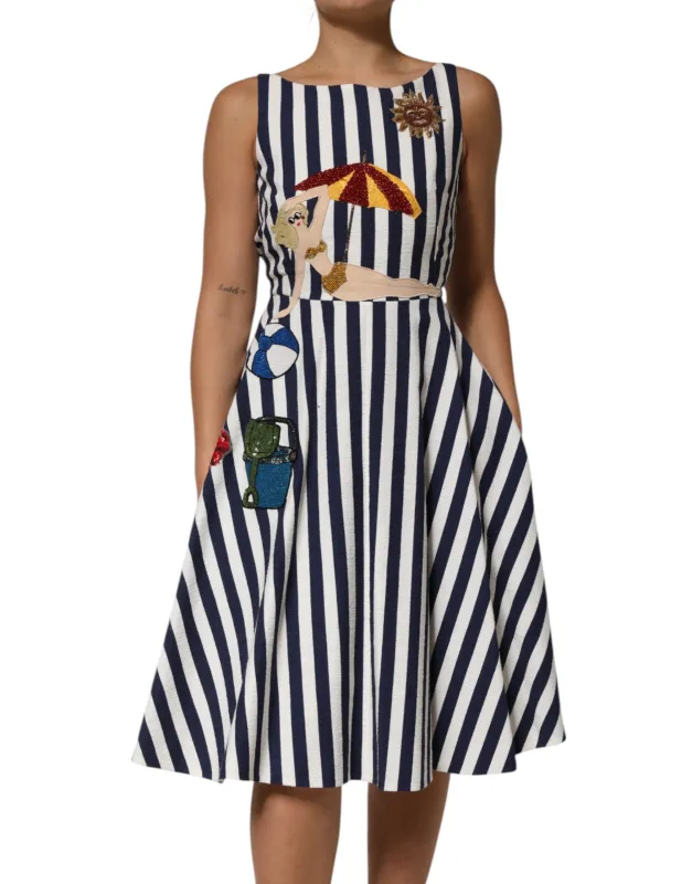 Blue White Striped Embroidered A-line Dress sold by Lord & Taylor