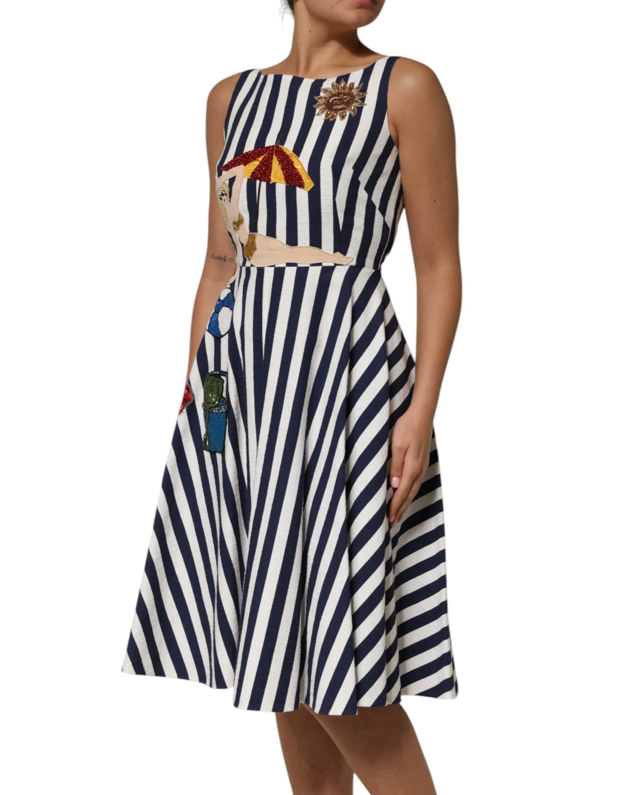 Blue White Striped Embroidered A-line Dress sold by Lord & Taylor product image thumbnail 3