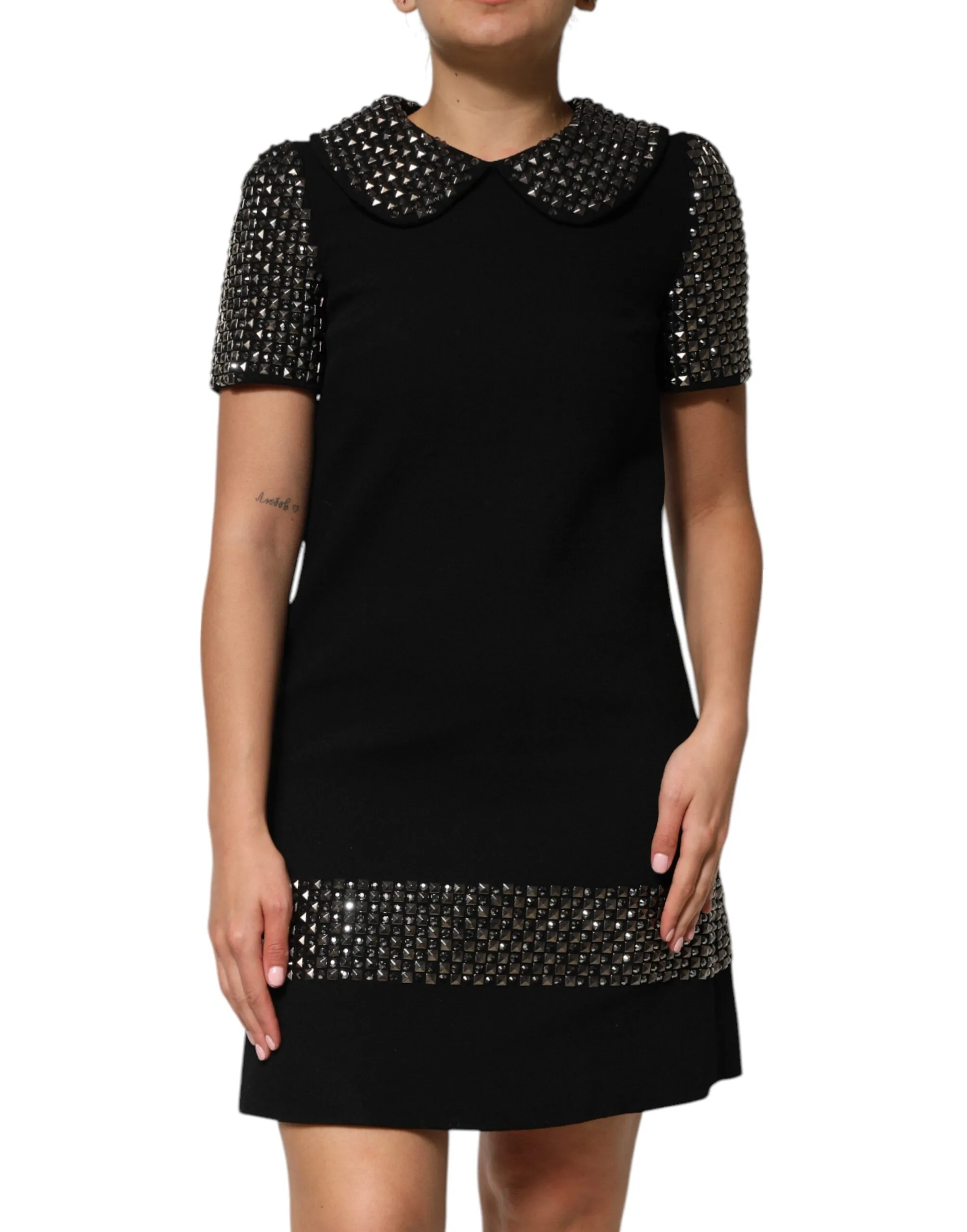 Black Crystal Embellished Collared Mini Dress sold by Lord & Taylor