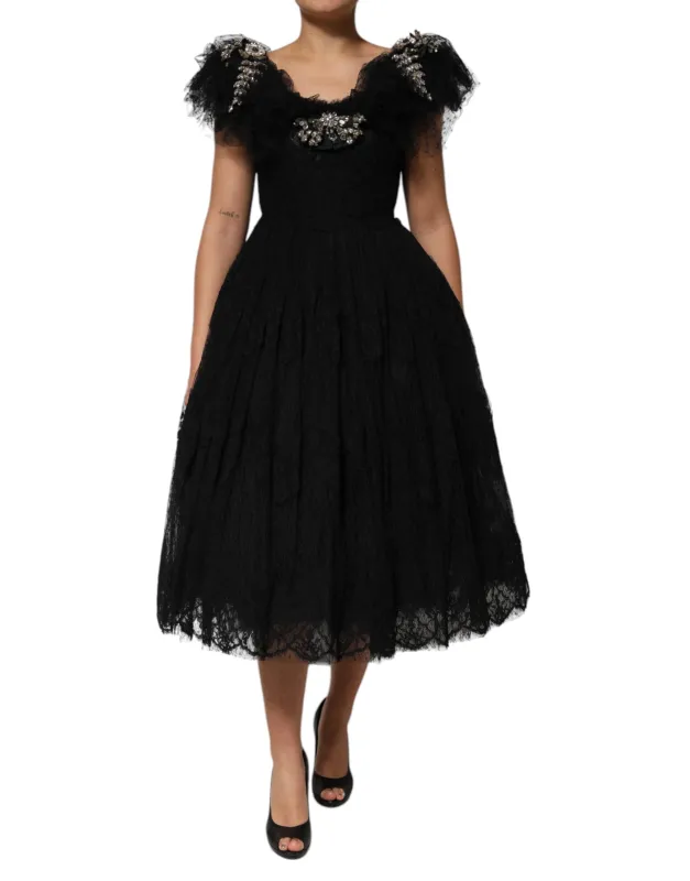Black Crystal Embellished Midi A-line Dress sold by Lord & Taylor