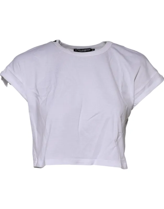 White Cotton Crew Neck Cropped Top T-shirt sold by Lord & Taylor