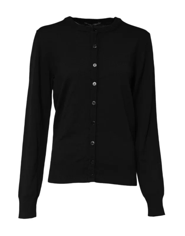 Black Wool Knit Crew Neck Cardigan Sweater sold by Lord & Taylor