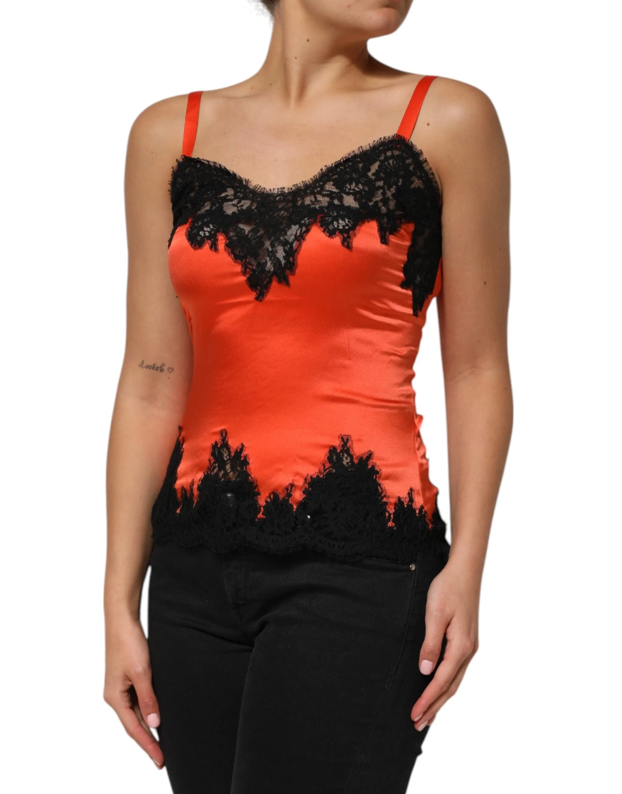 Red Black Lace Trim Silk Sleeveless Tank Top sold by Lord & Taylor product image thumbnail 3