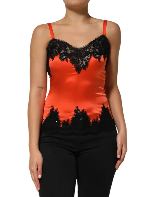 Red Black Lace Trim Silk Sleeveless Tank Top sold by Lord & Taylor