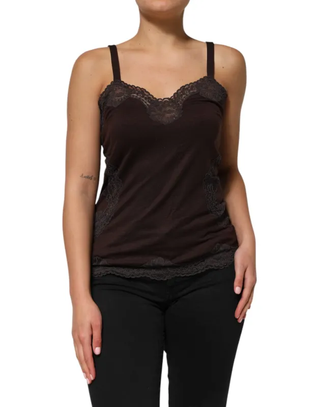 Dark Brown Lace Trim Wool Sleeveless Tank Top sold by Lord & Taylor