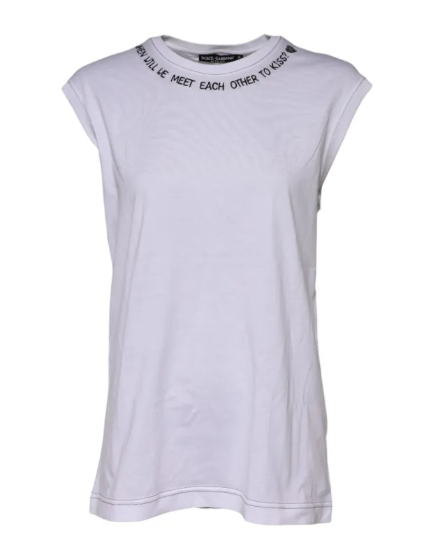 White Cotton Sleeveless Printed Tank T-shirt sold by Lord & Taylor