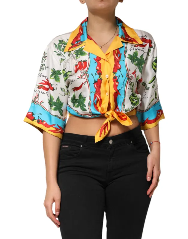 Multicolor Chili Silk Cropped Blouse Top sold by Lord & Taylor