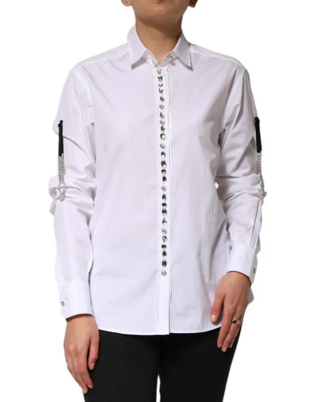 White Crystal Embellished Collared Shirt Top sold by Lord & Taylor