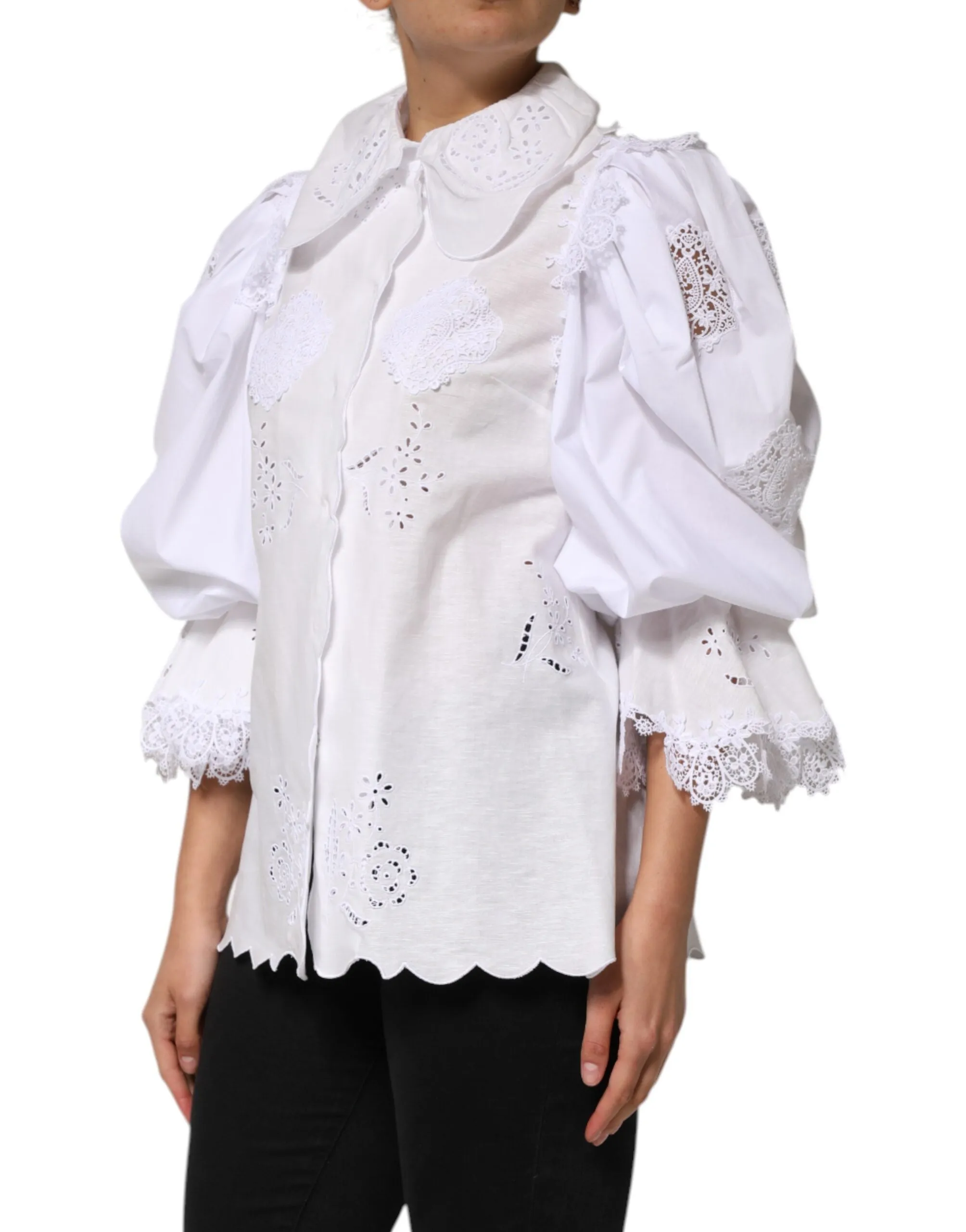White Ruffled Lace Embellished Blouse Top sold by Lord & Taylor product image thumbnail 3