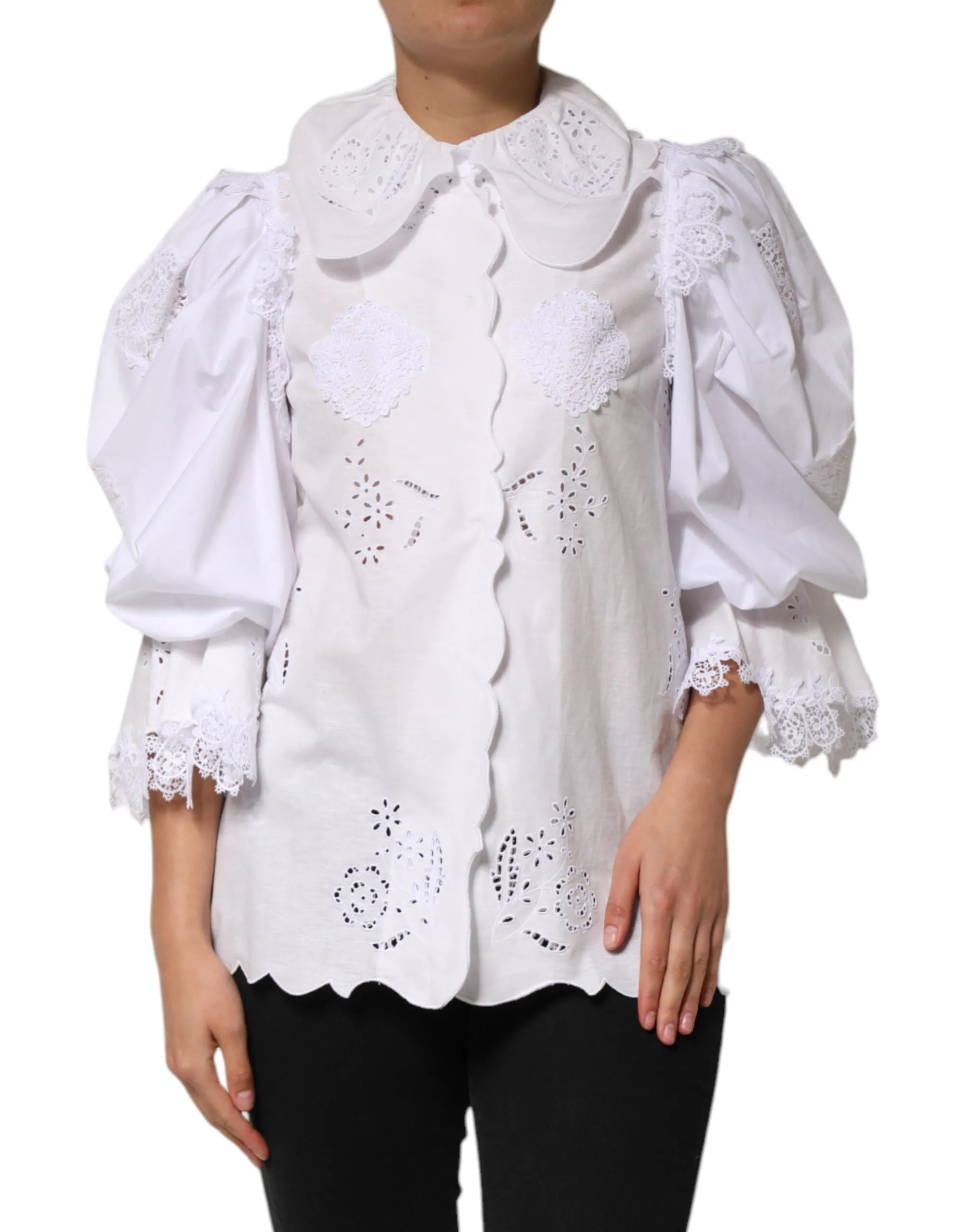 White Ruffled Lace Embellished Blouse Top sold by Lord & Taylor product image thumbnail 2