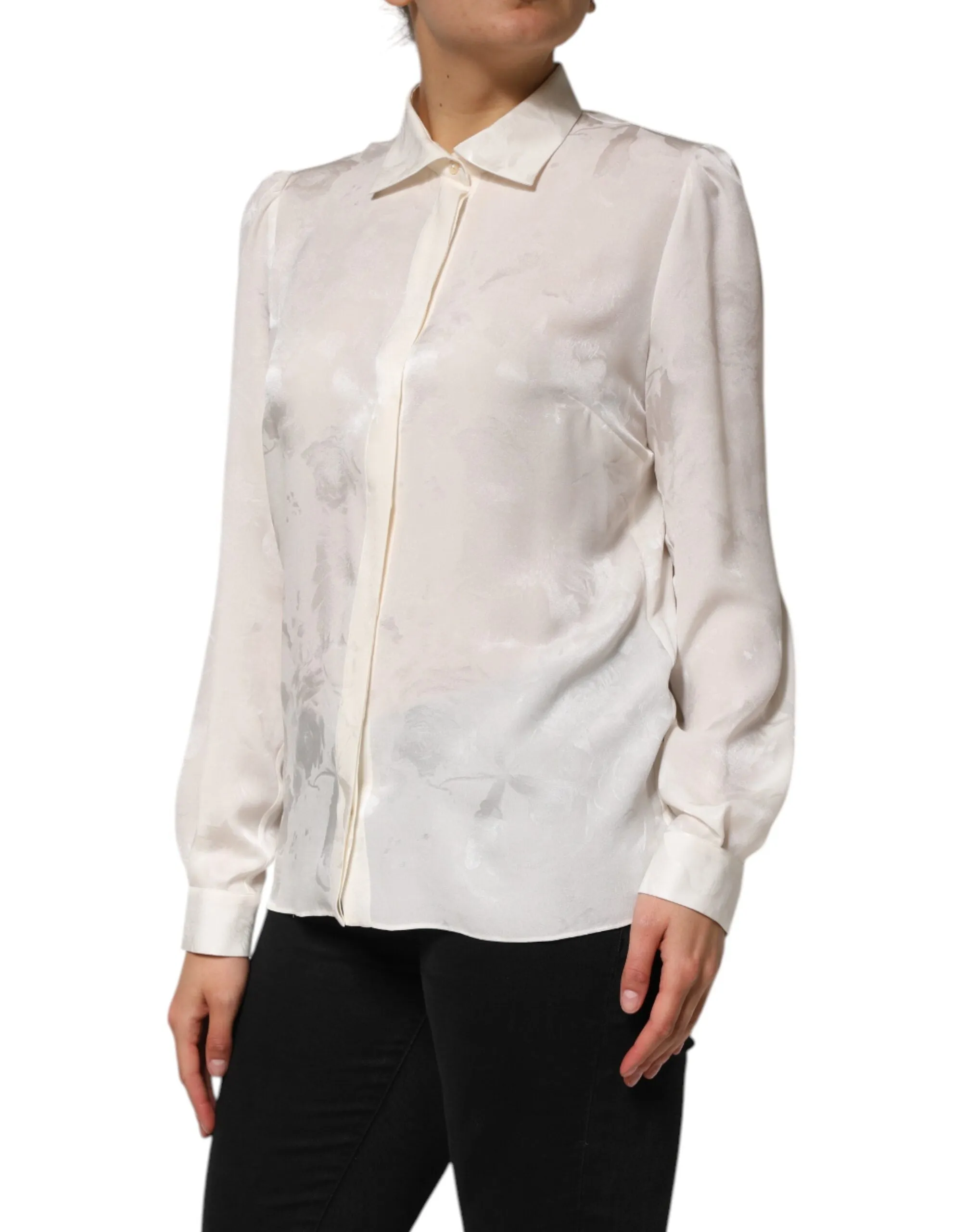White Silk Long Sleeves Collared Shirt Top sold by Lord & Taylor product image thumbnail 3