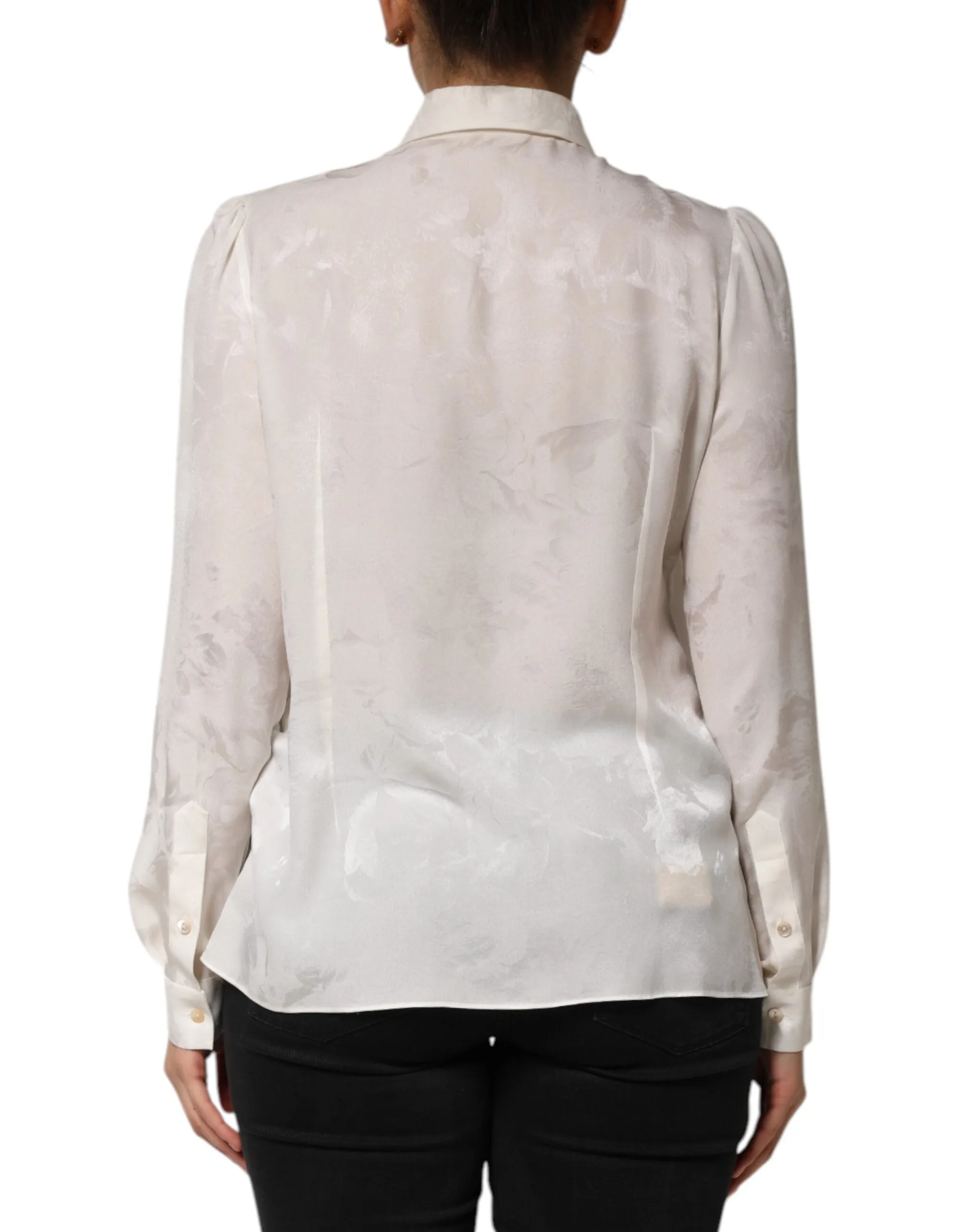 White Silk Long Sleeves Collared Shirt Top sold by Lord & Taylor product image thumbnail 4