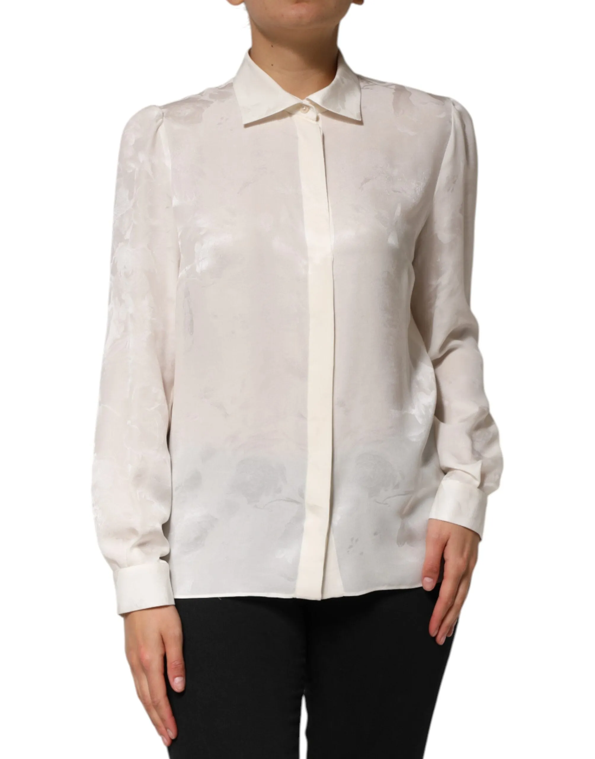 White Silk Long Sleeves Collared Shirt Top sold by Lord & Taylor product image thumbnail 2