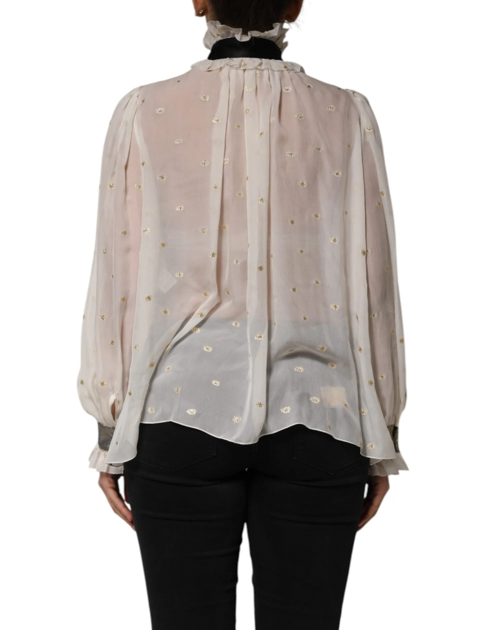 White Black Silk Long Sleeve Ascot Collar Top sold by Lord & Taylor product image thumbnail 4