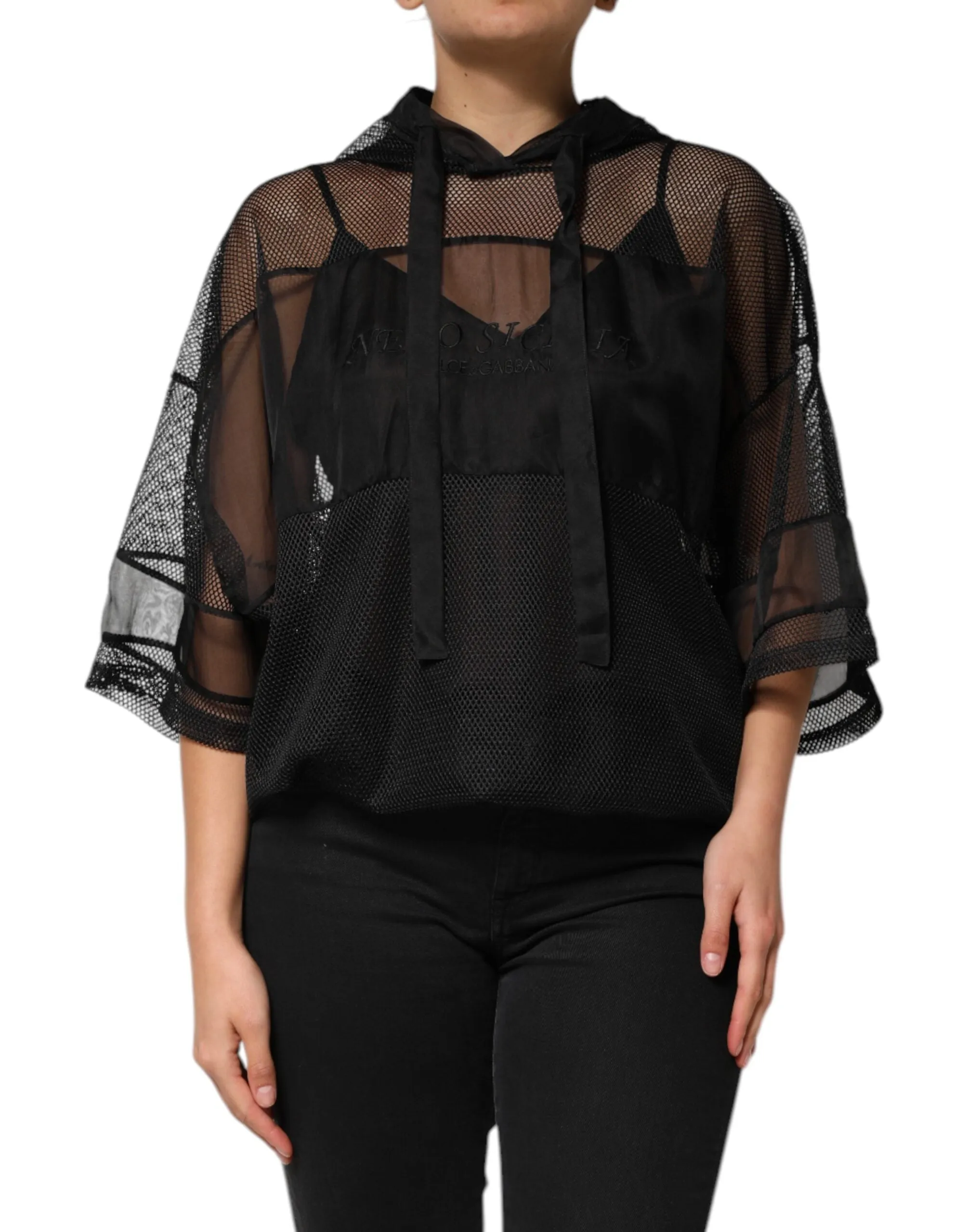 Black See Through Hooded Pullover Sweater sold by Lord & Taylor product image thumbnail 2
