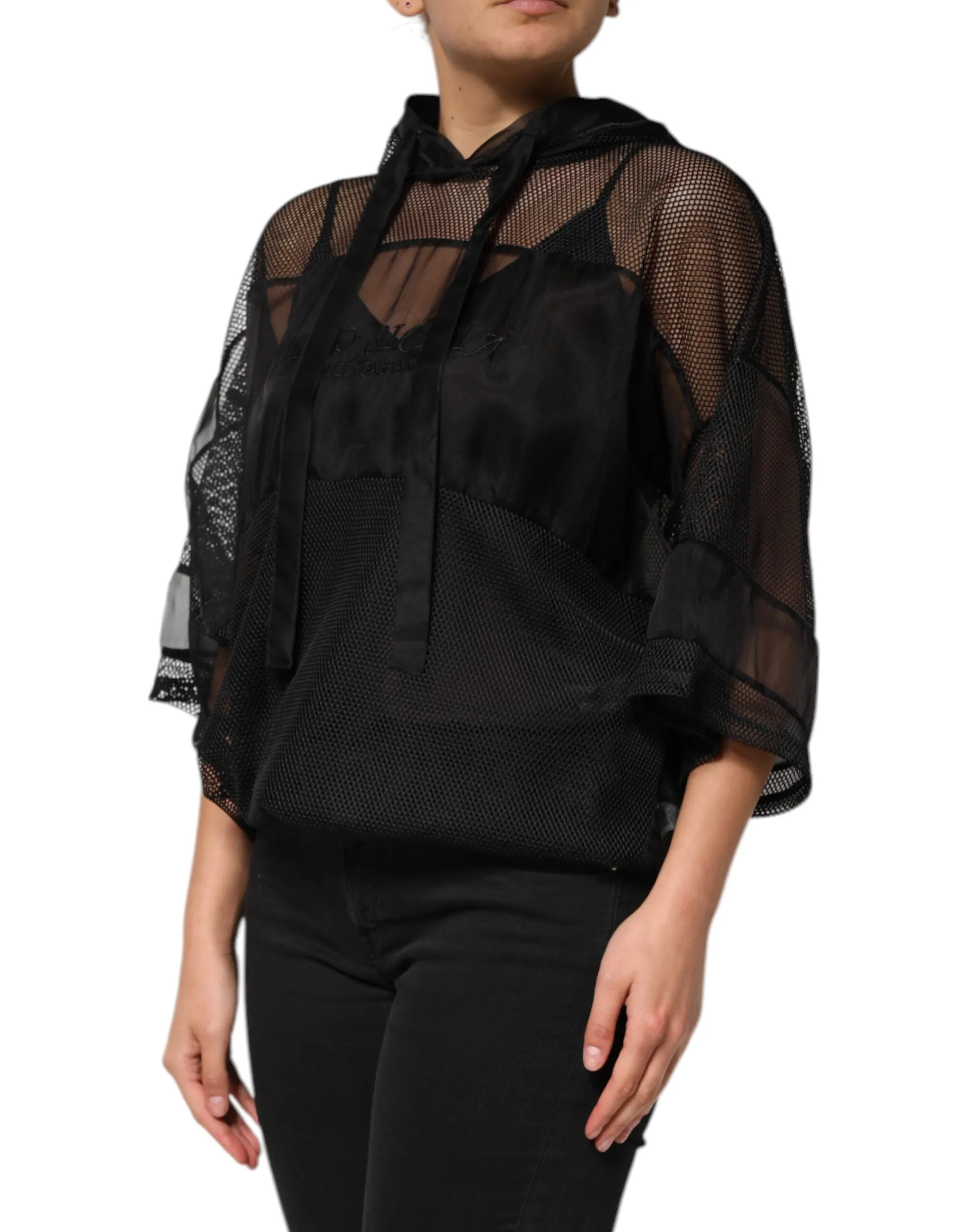 Black See Through Hooded Pullover Sweater sold by Lord & Taylor product image thumbnail 3