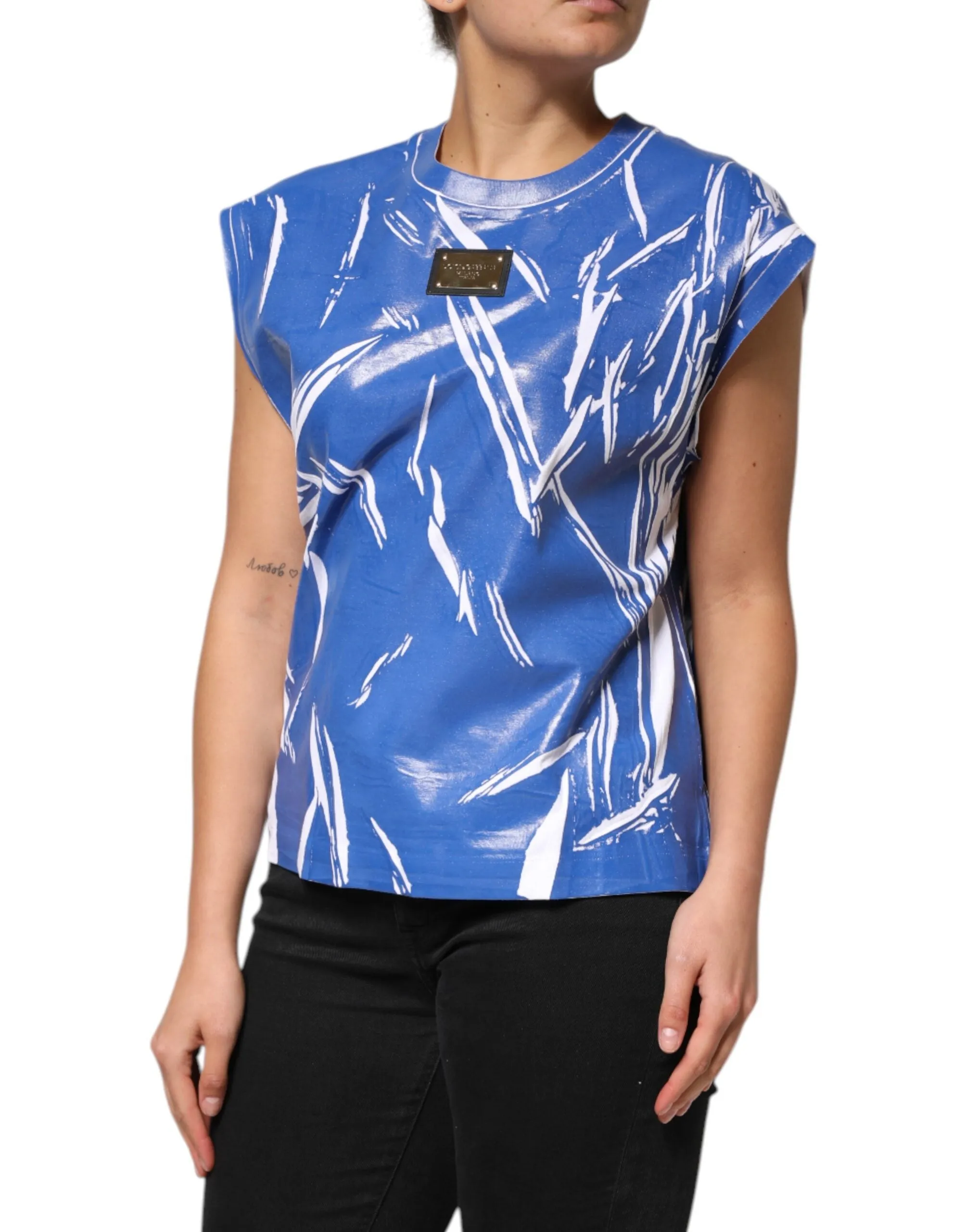 Blue White Cotton Logo Plaque Women Tank Top sold by Lord & Taylor product image thumbnail 3