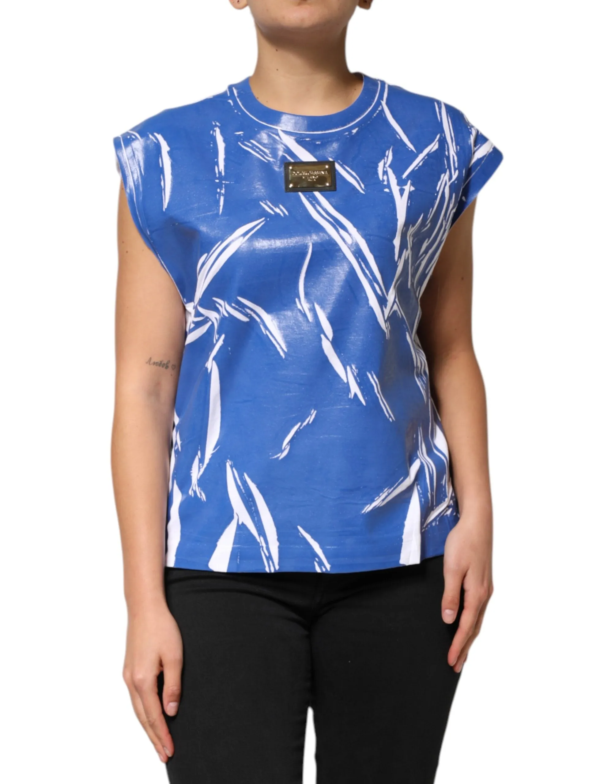 Blue White Cotton Logo Plaque Women Tank Top sold by Lord & Taylor