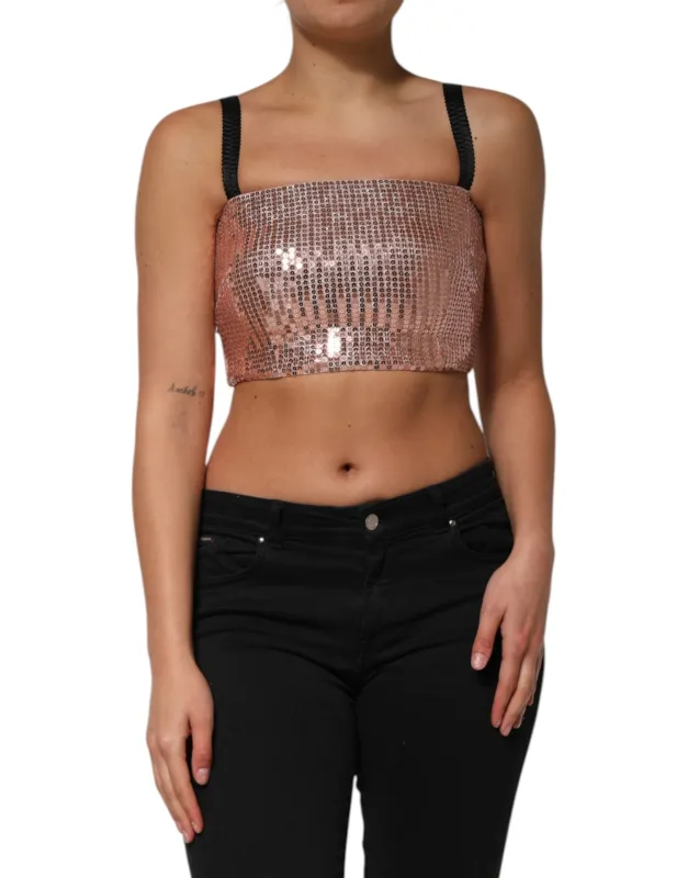 Pink Sequined Nylon Sleeveless Cropped Top made by Lord & Taylor