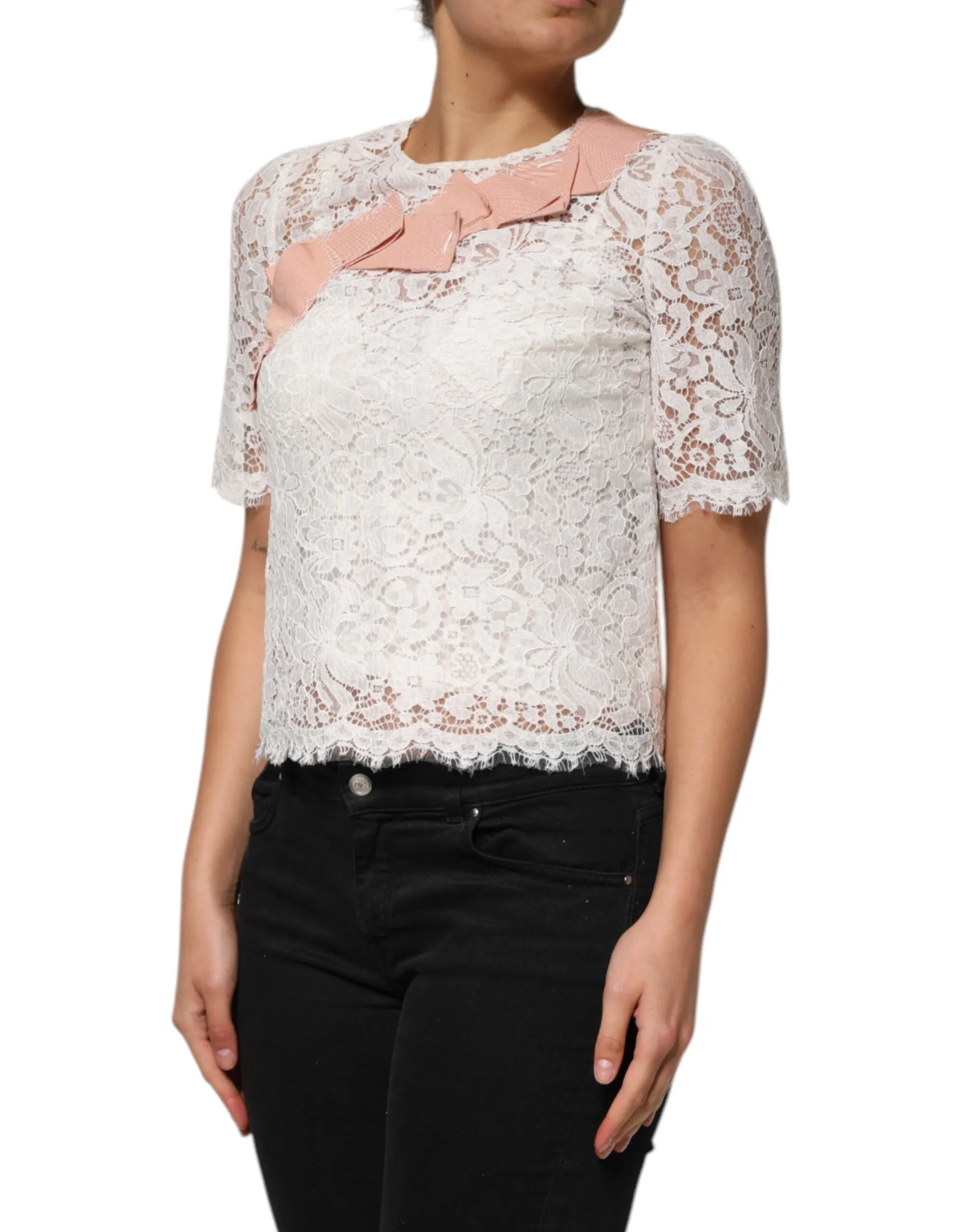 White Floral Lace Short Sleeves Blouse Top sold by Lord & Taylor product image thumbnail 3