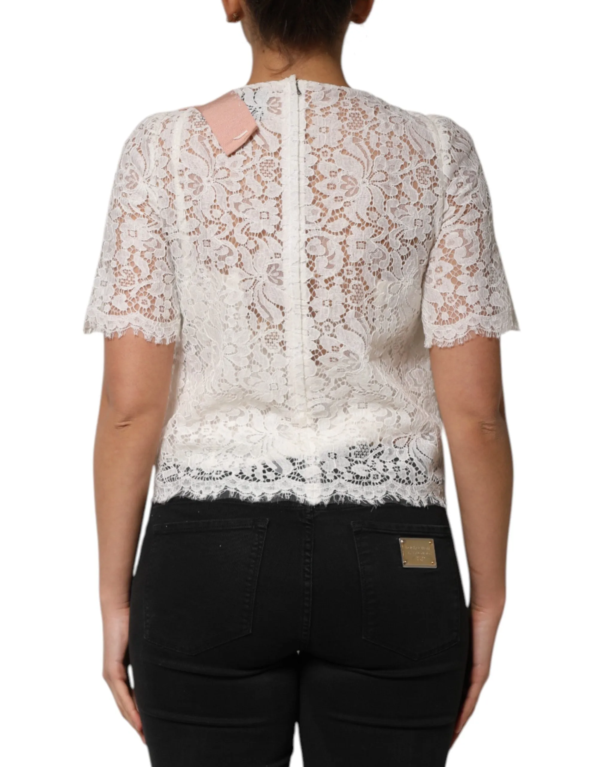 White Floral Lace Short Sleeves Blouse Top sold by Lord & Taylor product image thumbnail 4