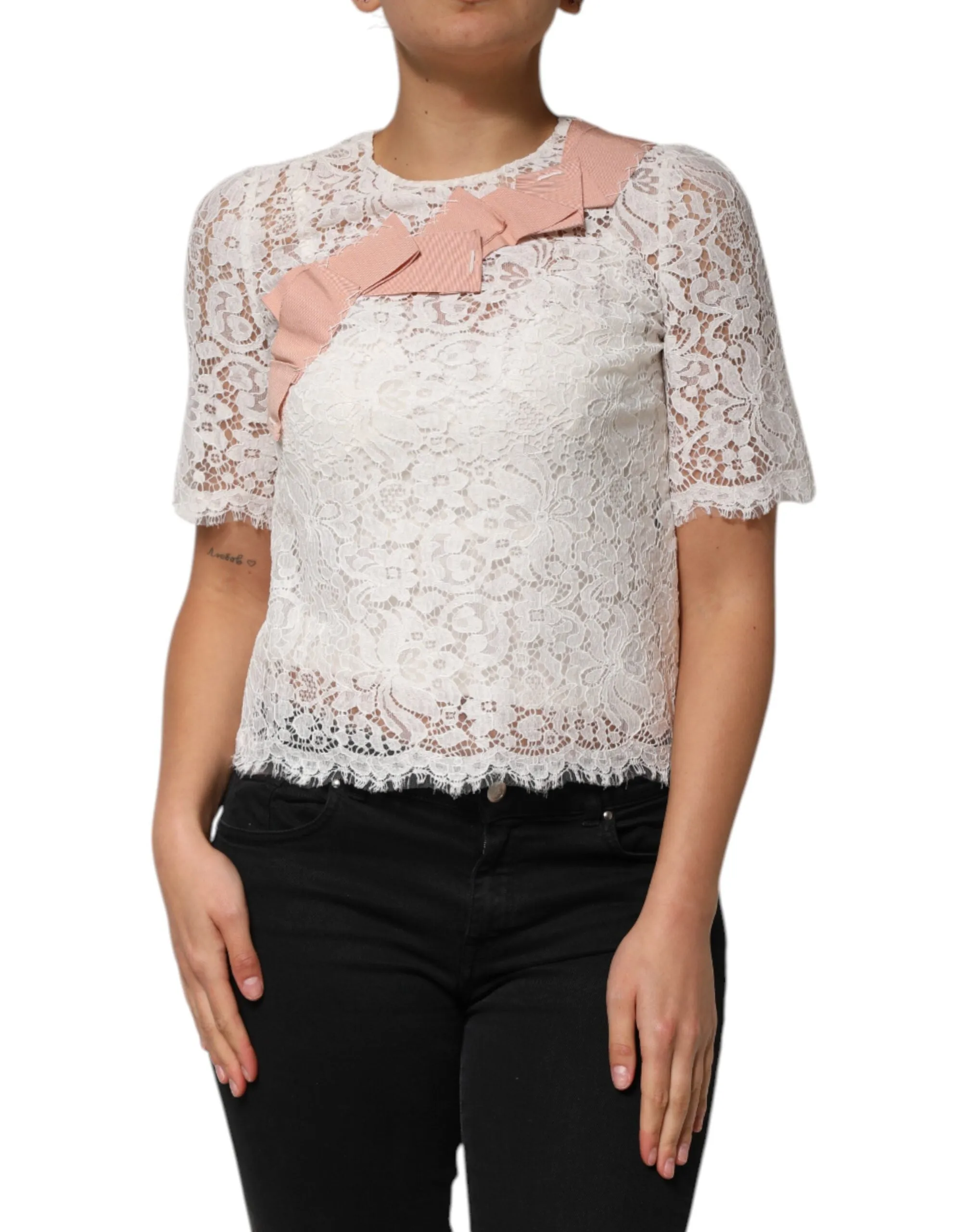 White Floral Lace Short Sleeves Blouse Top sold by Lord & Taylor