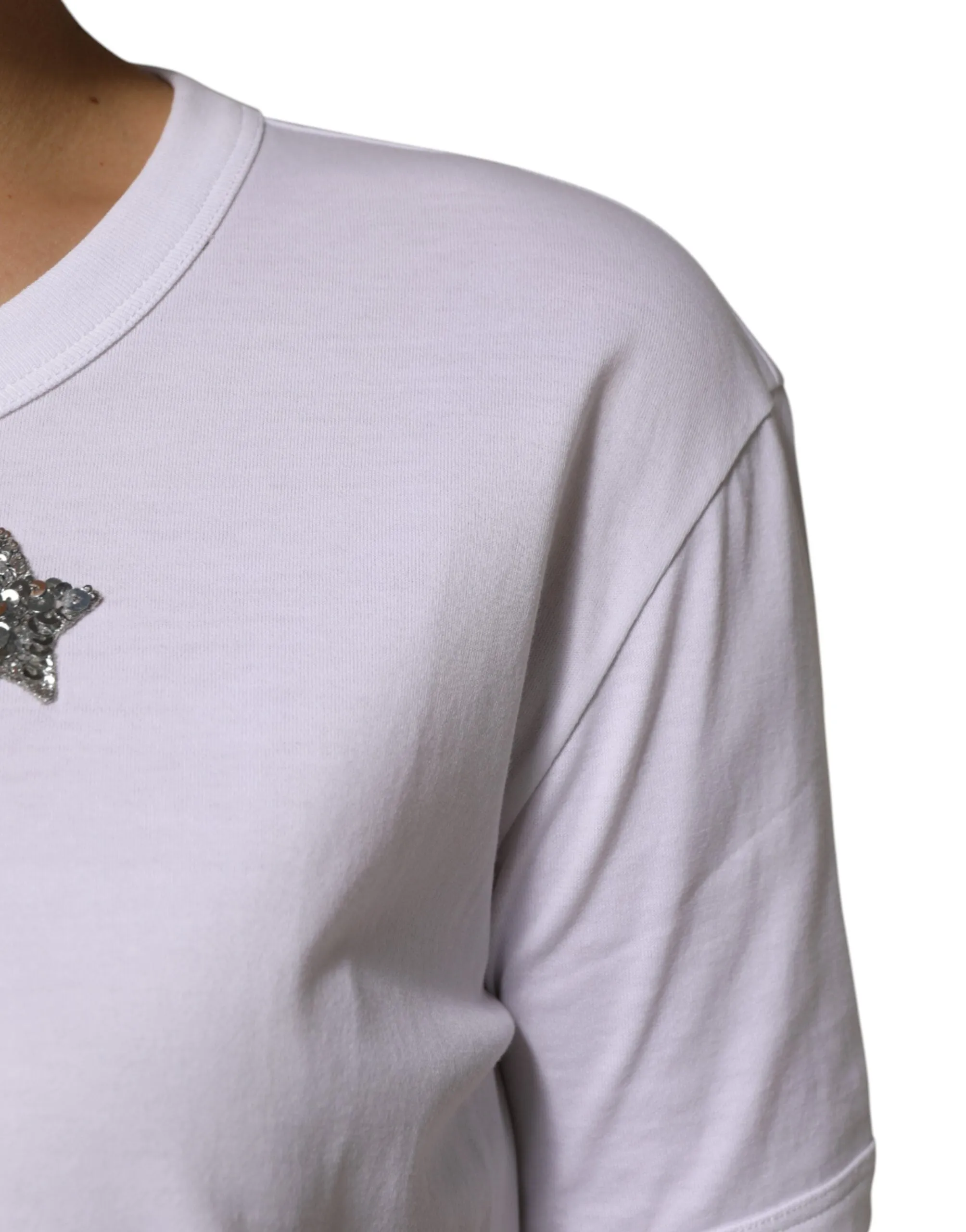 White Cotton Sequin Embellished Top T-shirt sold by Lord & Taylor product image thumbnail 5