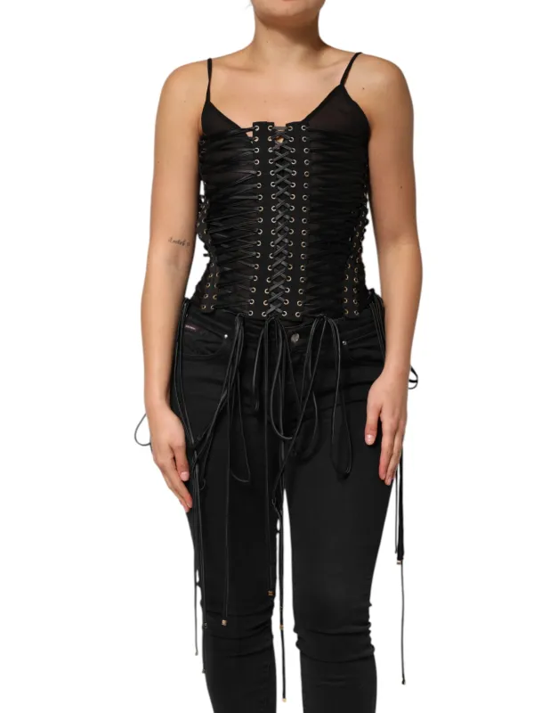 Black Eyelet Embellished Corset Style Top sold by Lord & Taylor