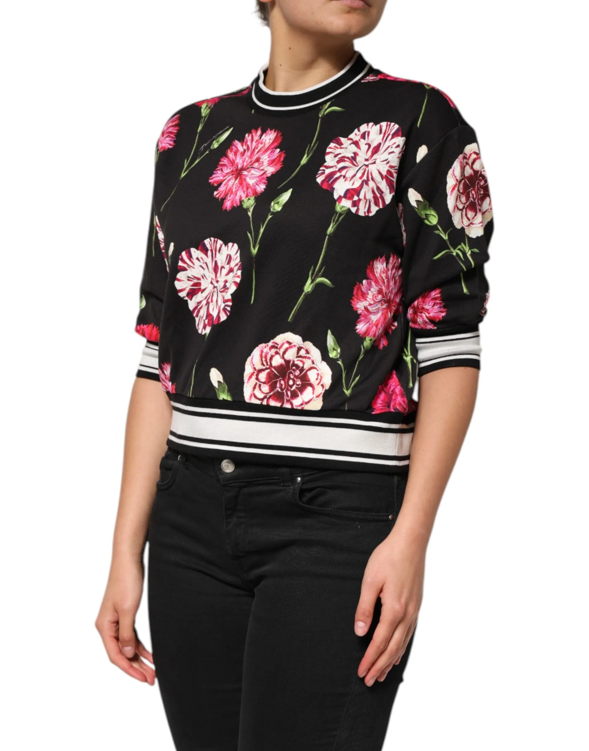 Black Floral Print Cotton Short Sleeves Top sold by Lord & Taylor product image thumbnail 3