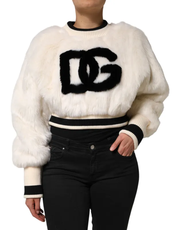 White Cropped Faux Fur DG Sweatshirt Sweater sold by Lord & Taylor