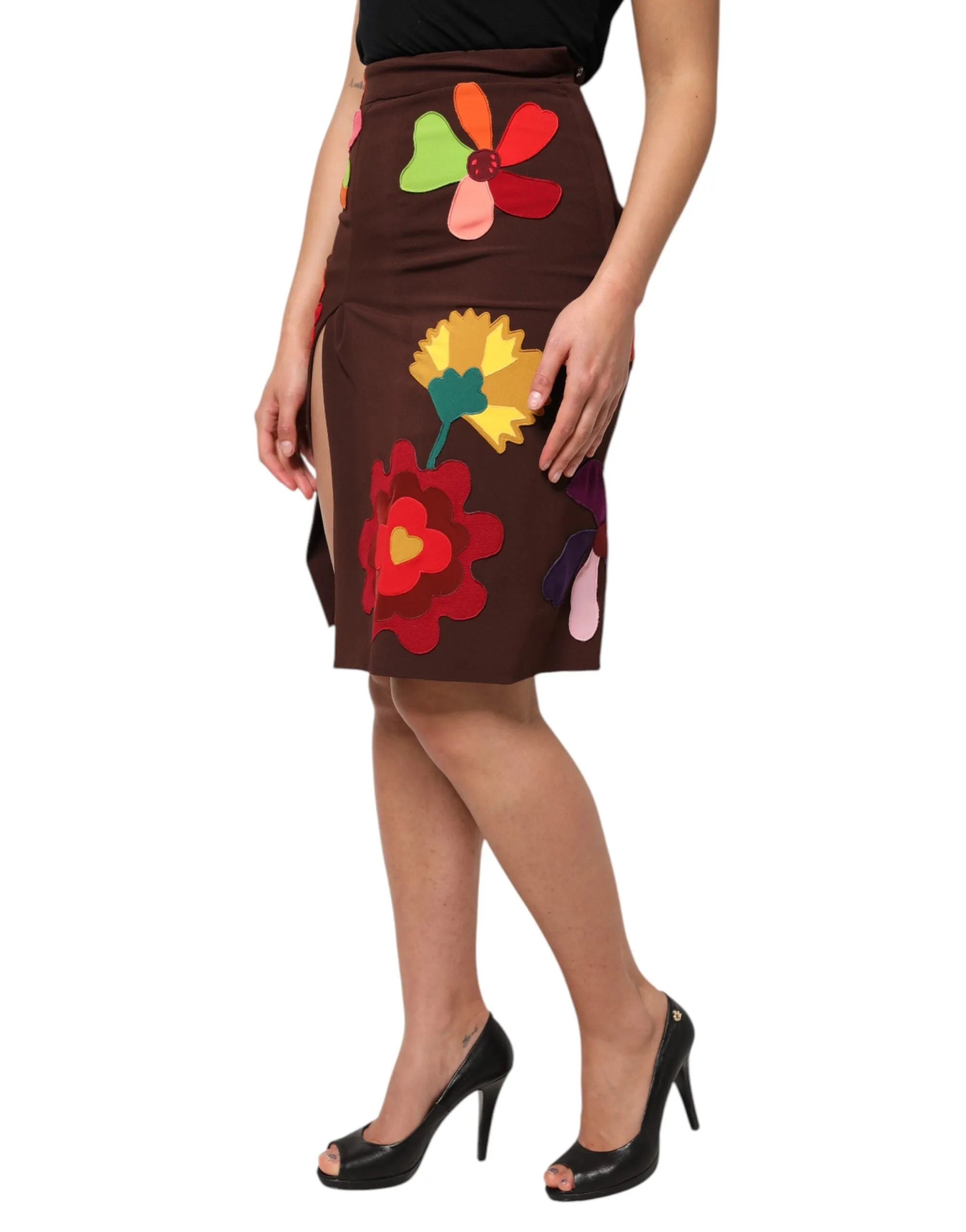 Brown Floral High Waist Side Slit Skirt sold by Lord & Taylor product image thumbnail 3
