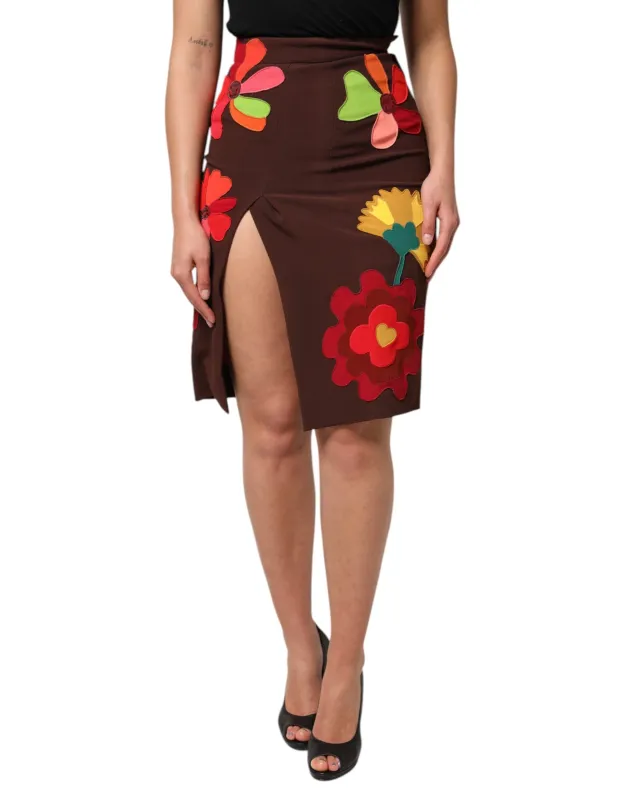 Brown Floral High Waist Side Slit Skirt sold by Lord & Taylor
