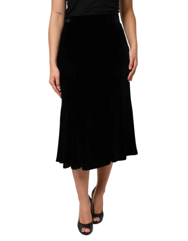 Black High Waist Fit Flared Midi Skirt sold by Lord & Taylor