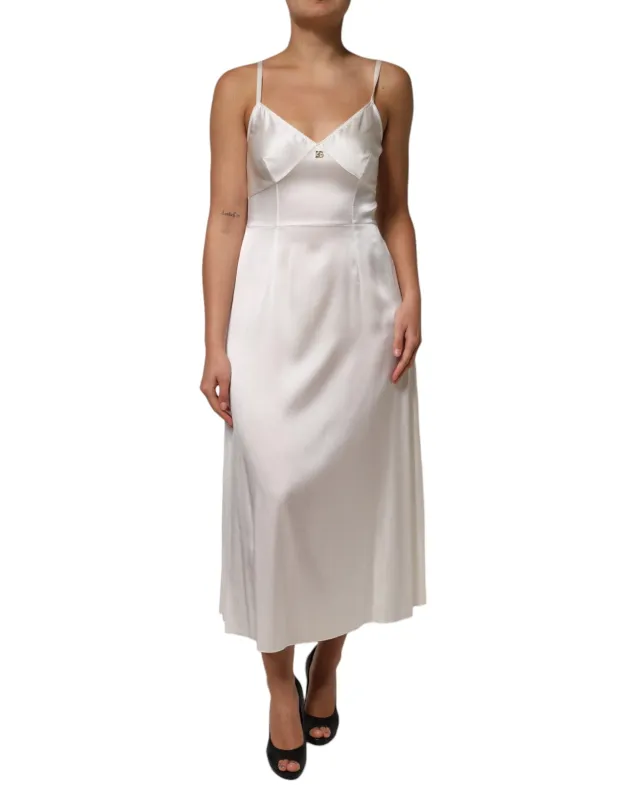 White DG Logo Full Slip Silk Dress Sleepwear sold by Lord & Taylor