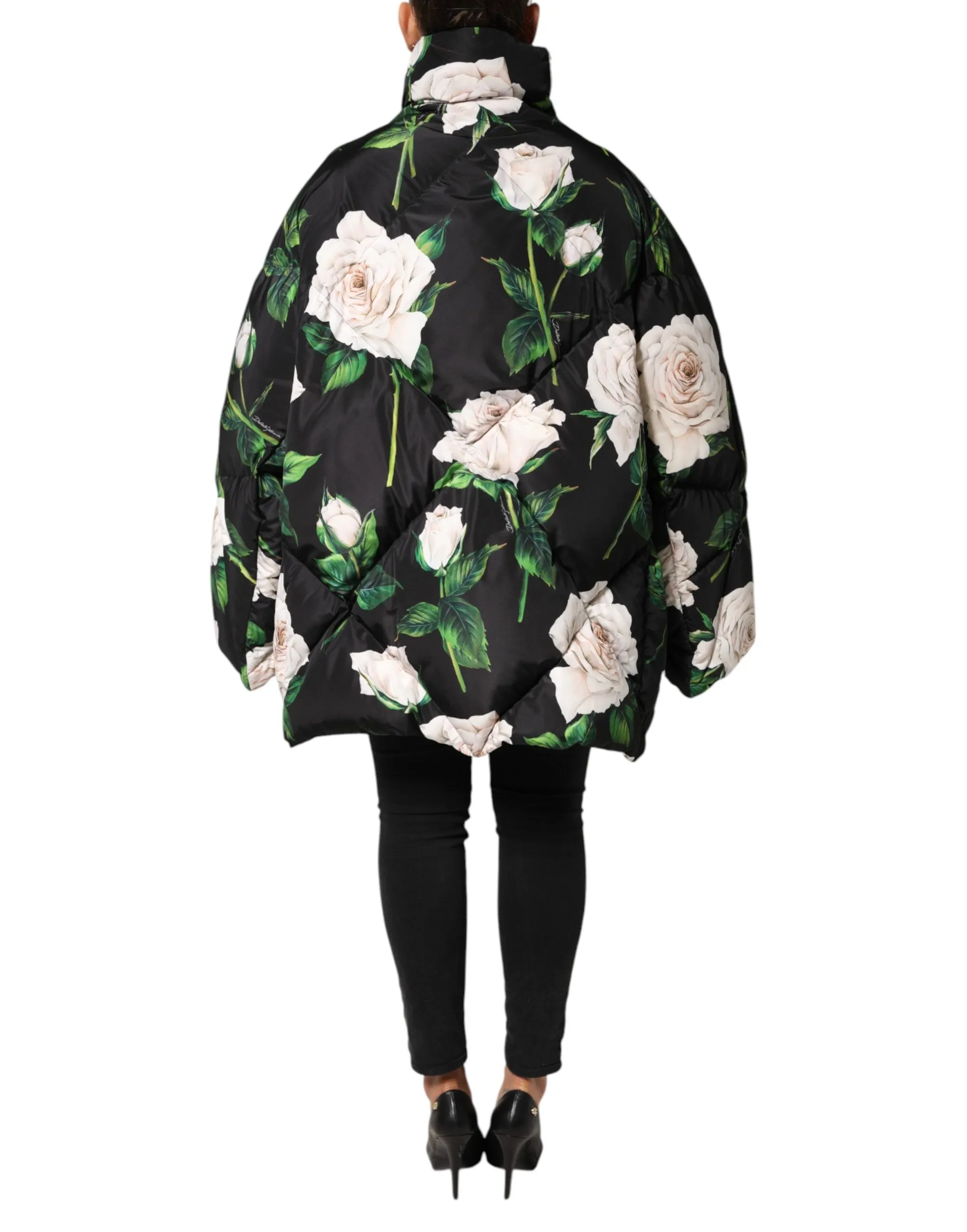 Black Floral Print Puffer Quilted Jacket sold by Lord & Taylor product image thumbnail 4